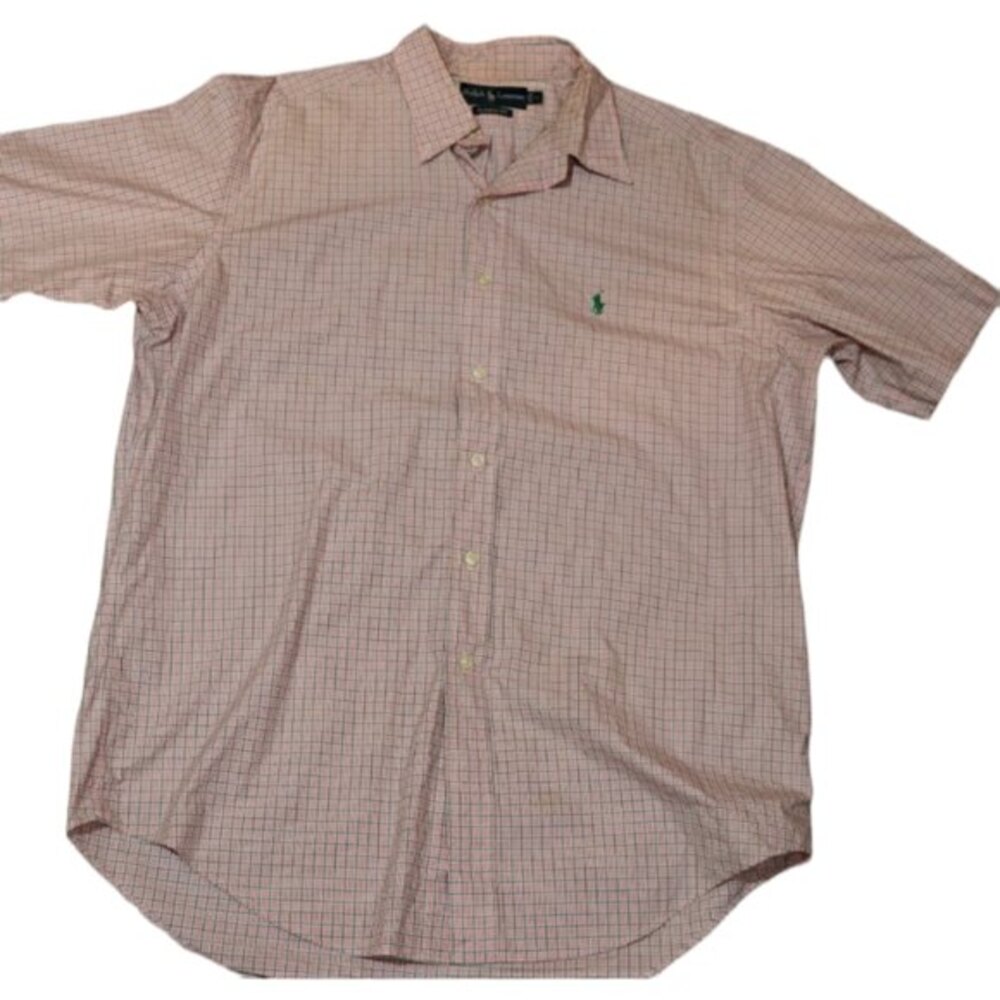 Ralph Lauren Classic Fit Pink Plaid Button Down Shirt Large Green Pony